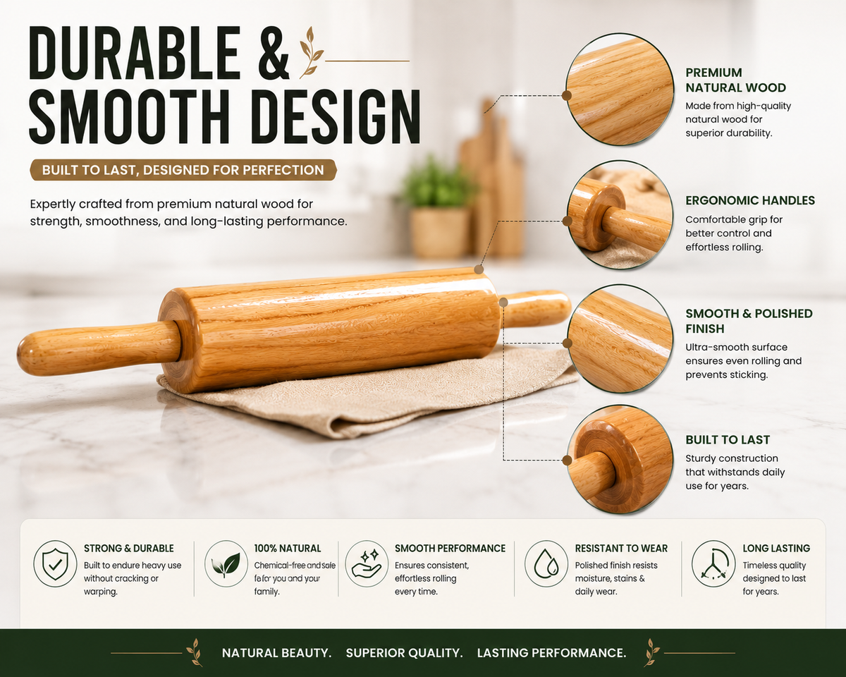 Premium Wooden Chakla Belan Set – Natural Wood Rolling Pin & Board for Roti, Chapati & Baking