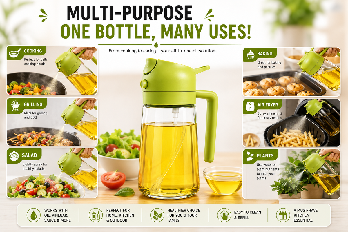 Premium 2-in-1 Glass Oil Spray & Pour Bottle (470ml) – Perfect for BBQ, Baking & Air Fryer