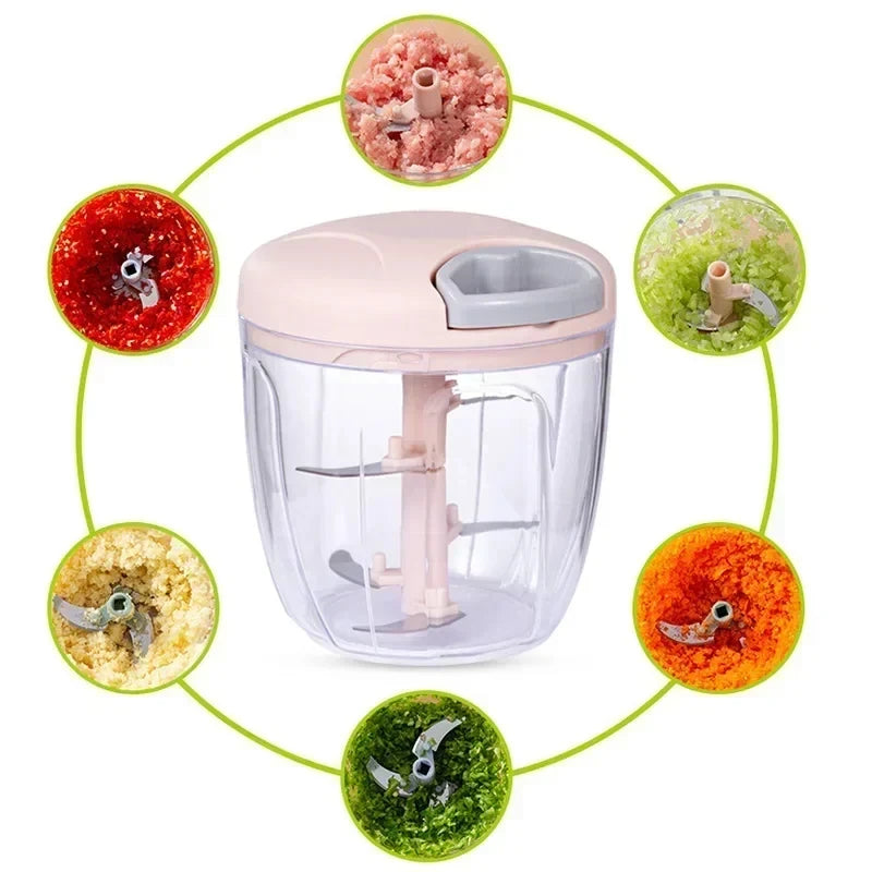 Turbo Chop Pro™ 500/900ML Manual Food Chopper | Meat Mincer, Garlic Crusher, Onion Cutter, Vegetable Slicer & Salad Maker