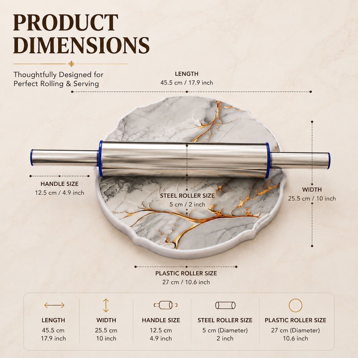 Premium Stainless Steel Rolling Pin & Plastic Dough Board Set