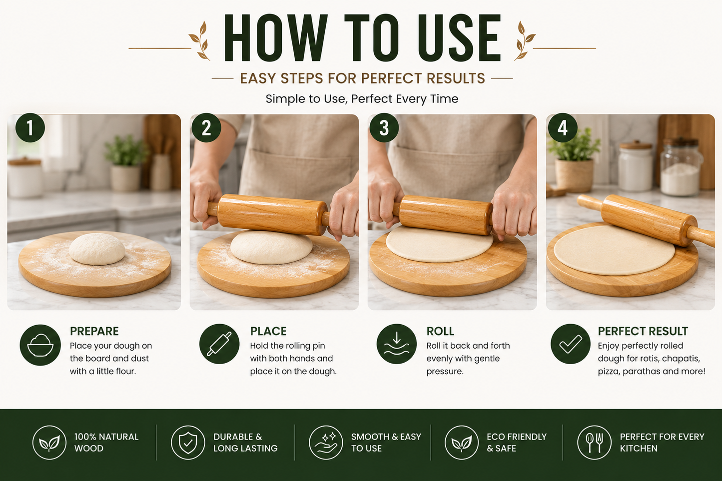 Premium Wooden Chakla Belan Set – Natural Wood Rolling Pin & Board for Roti, Chapati & Baking