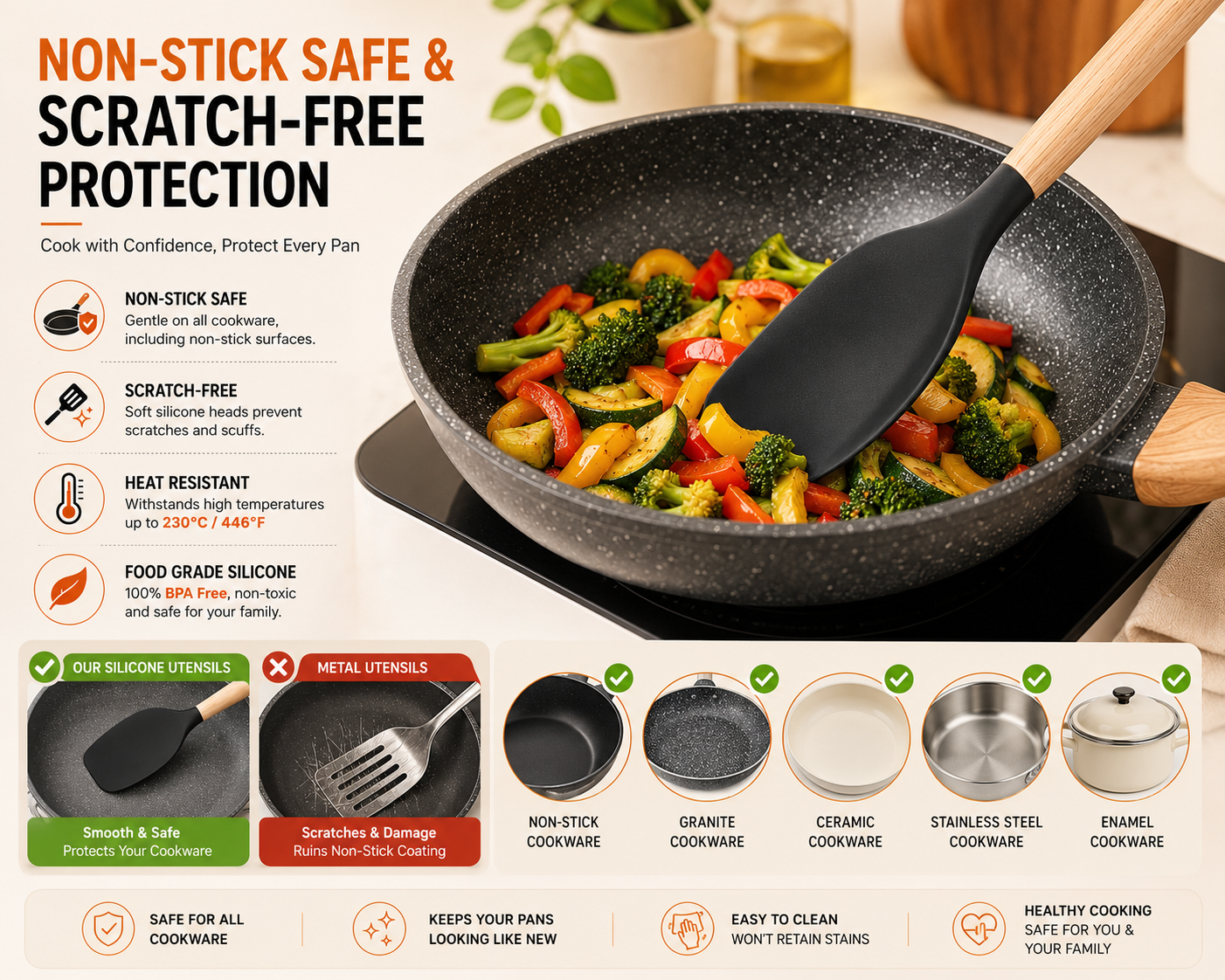 Premium 12-Piece Silicone Kitchen Utensil Set with Wooden Handles & Holder – Heat Resistant, Food Grade & Non-Stick Safe