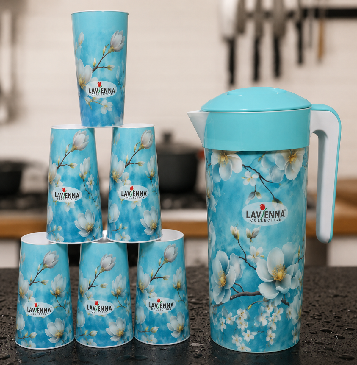 Premium Floral Water Jug Set with 6 Glasses – Elegant Serving Collection