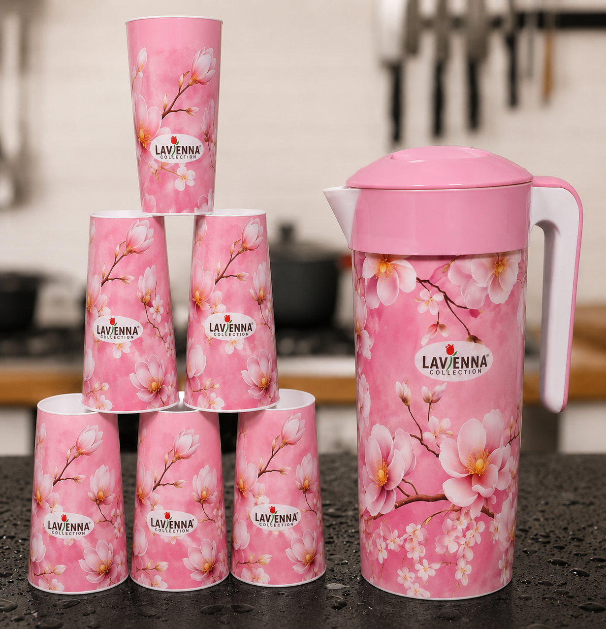 Premium Floral Water Jug Set with 6 Glasses – Elegant Serving Collection