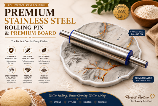 Premium Stainless Steel Rolling Pin & Plastic Dough Board Set