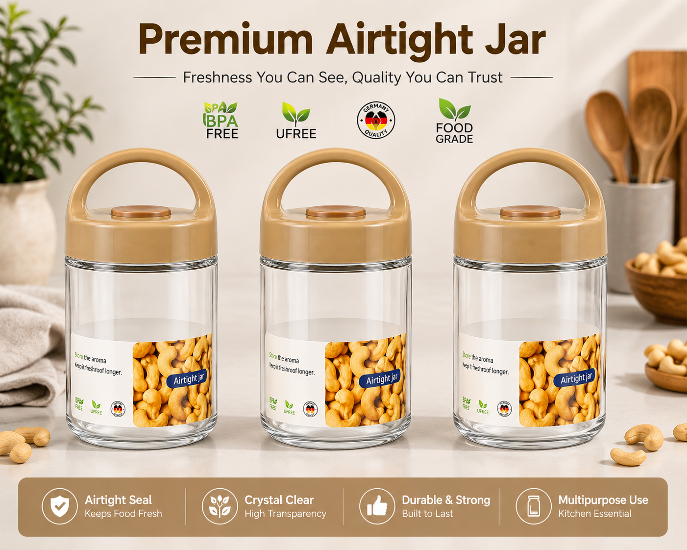 Premium 3-Piece Airtight Storage Jar Set