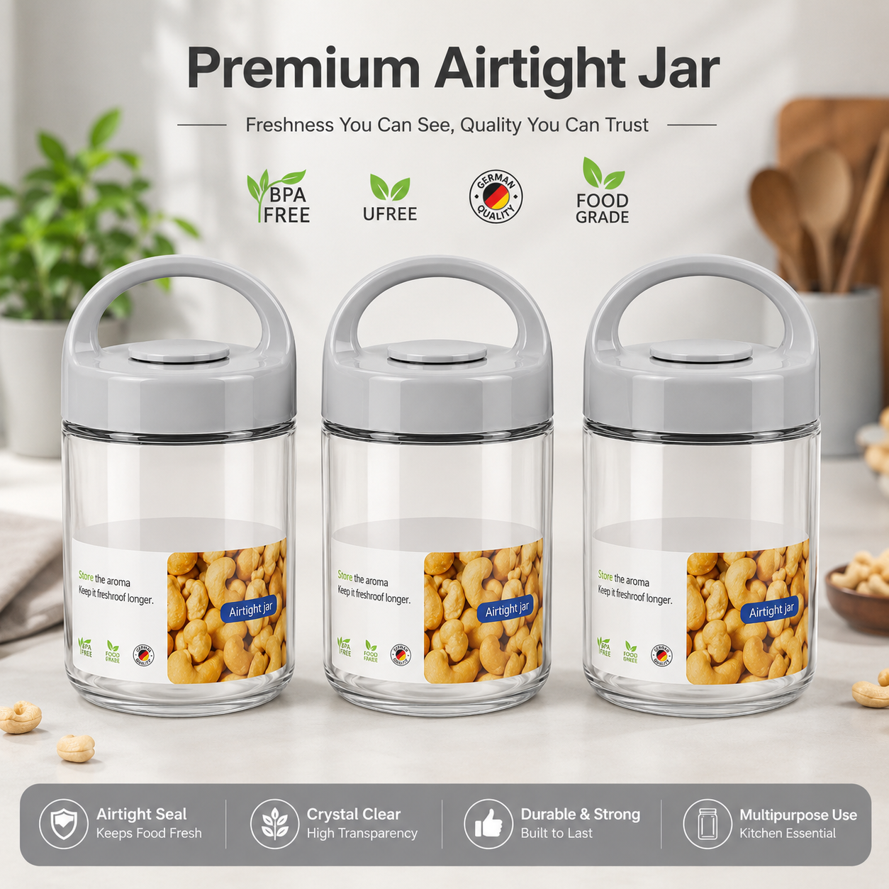 Premium 3-Piece Airtight Storage Jar Set