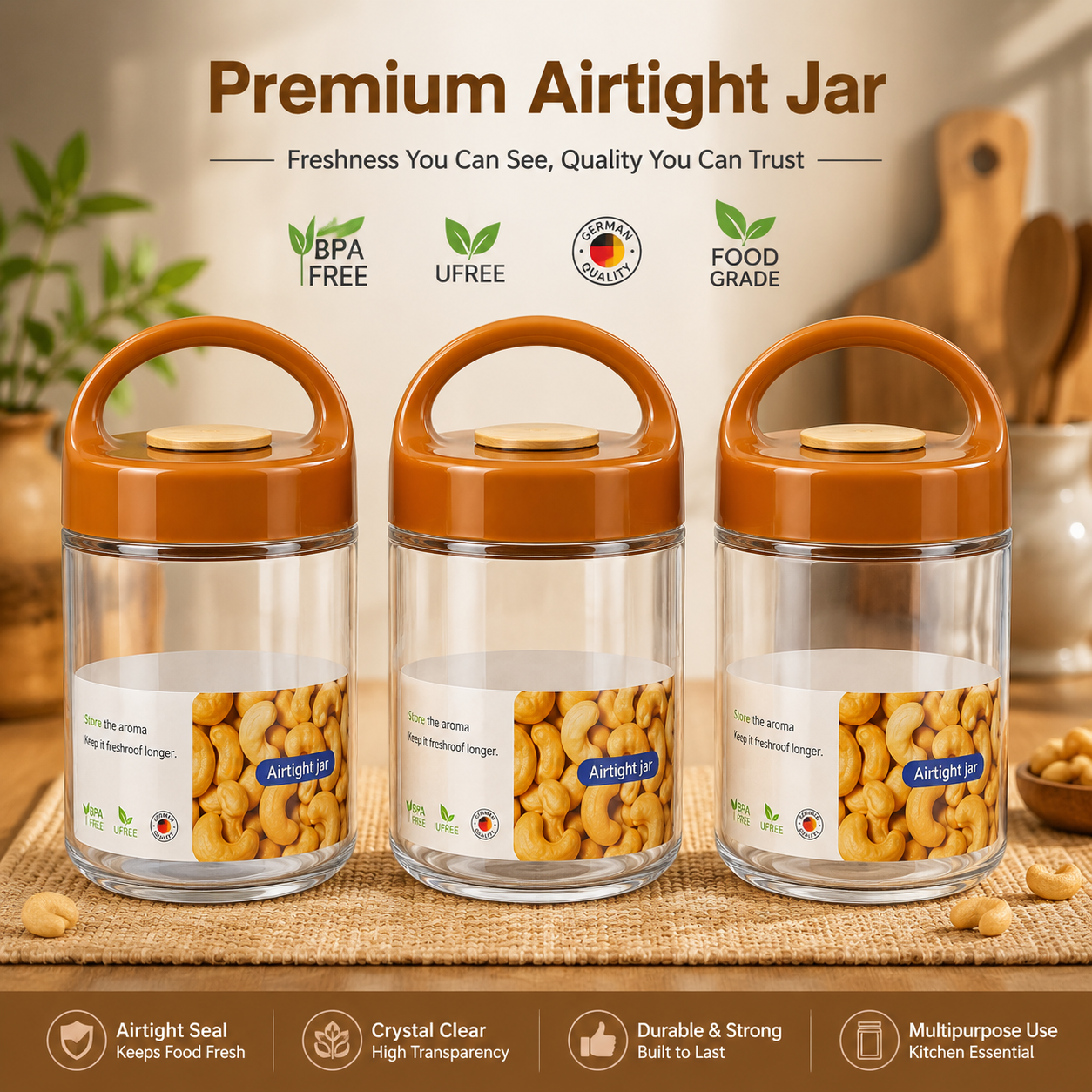 Premium 3-Piece Airtight Storage Jar Set
