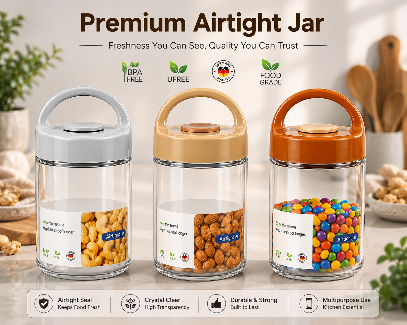 Premium 3-Piece Airtight Storage Jar Set