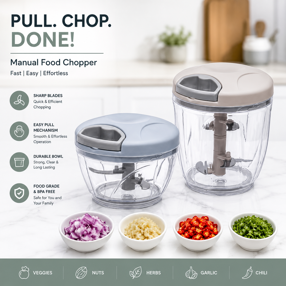 Turbo Chop Pro™ Manual Food Chopper (500/900ML)