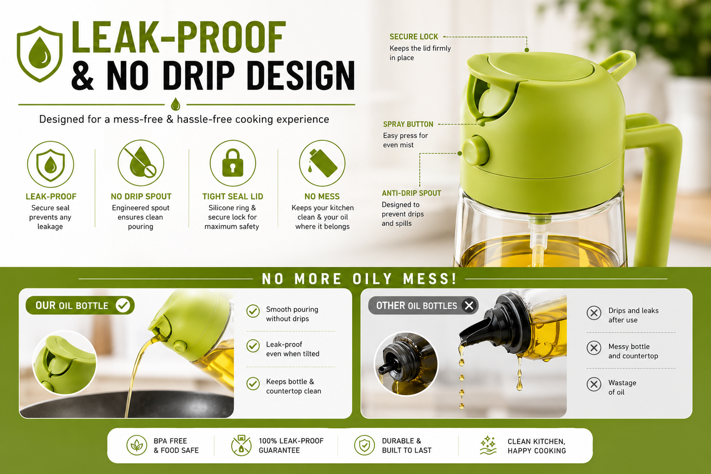 Premium 2-in-1 Glass Oil Spray & Pour Bottle (470ml) – Perfect for BBQ, Baking & Air Fryer