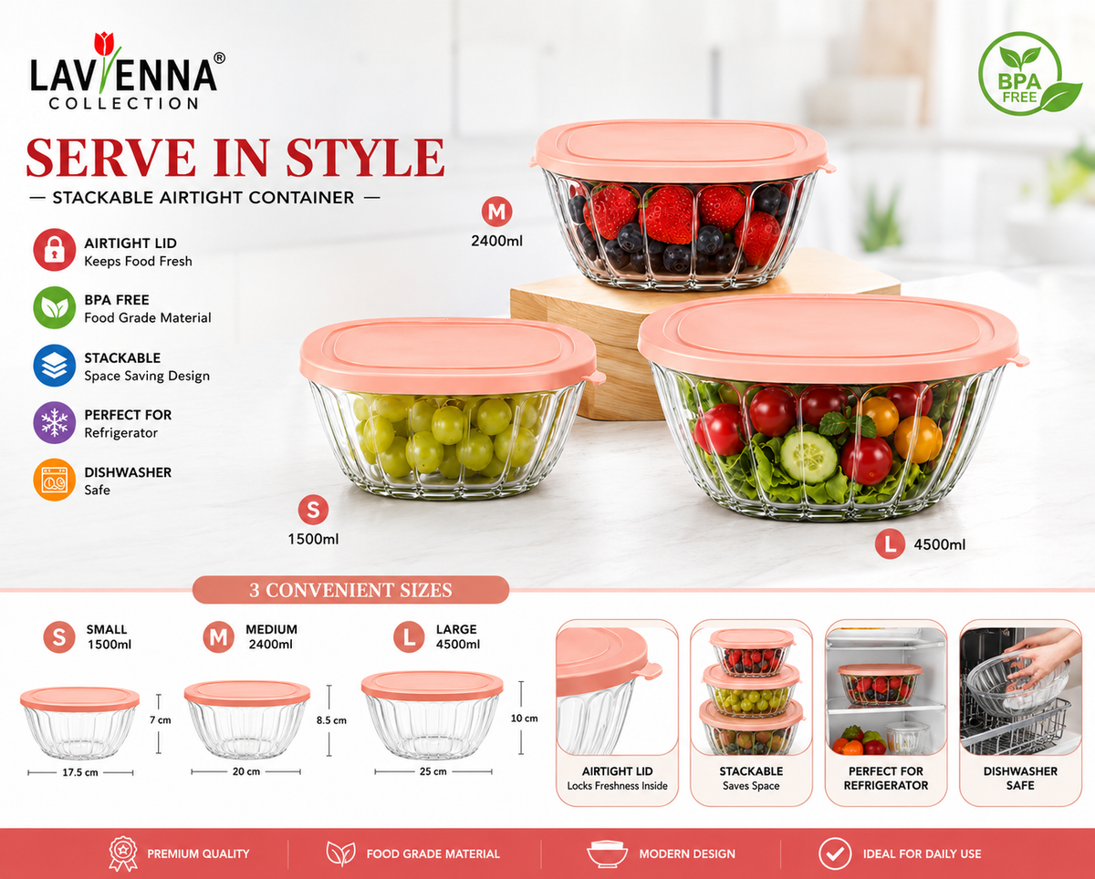 Lavienna Serve In Style 3-Piece Stackable Airtight Food Storage Container Set