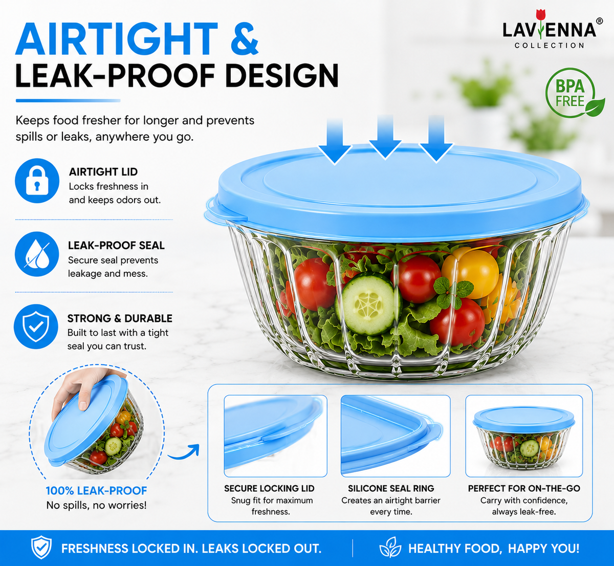 Lavienna Serve In Style 3-Piece Stackable Airtight Food Storage Container Set