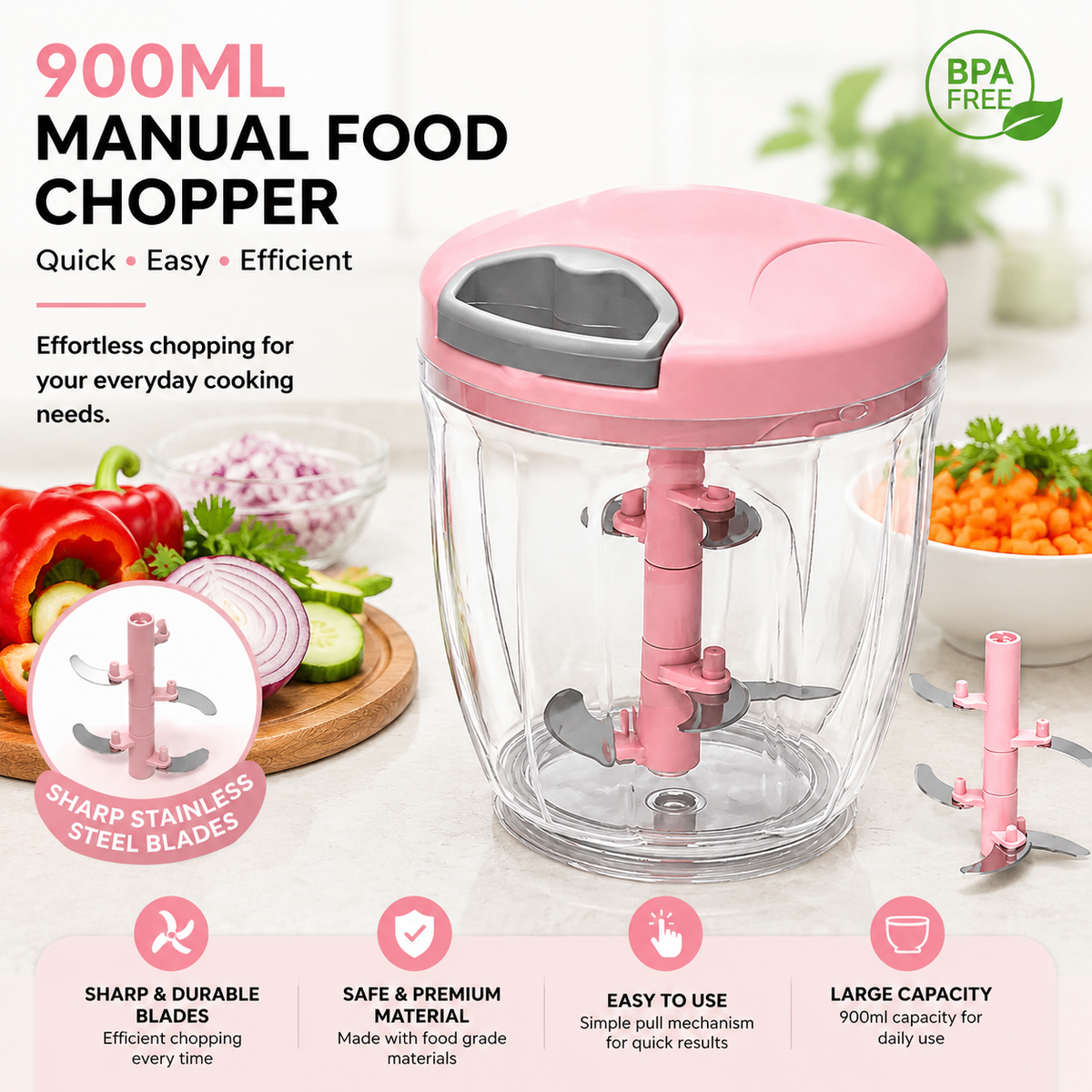 Turbo Chop Pro™ Manual Food Chopper (500/900ML)