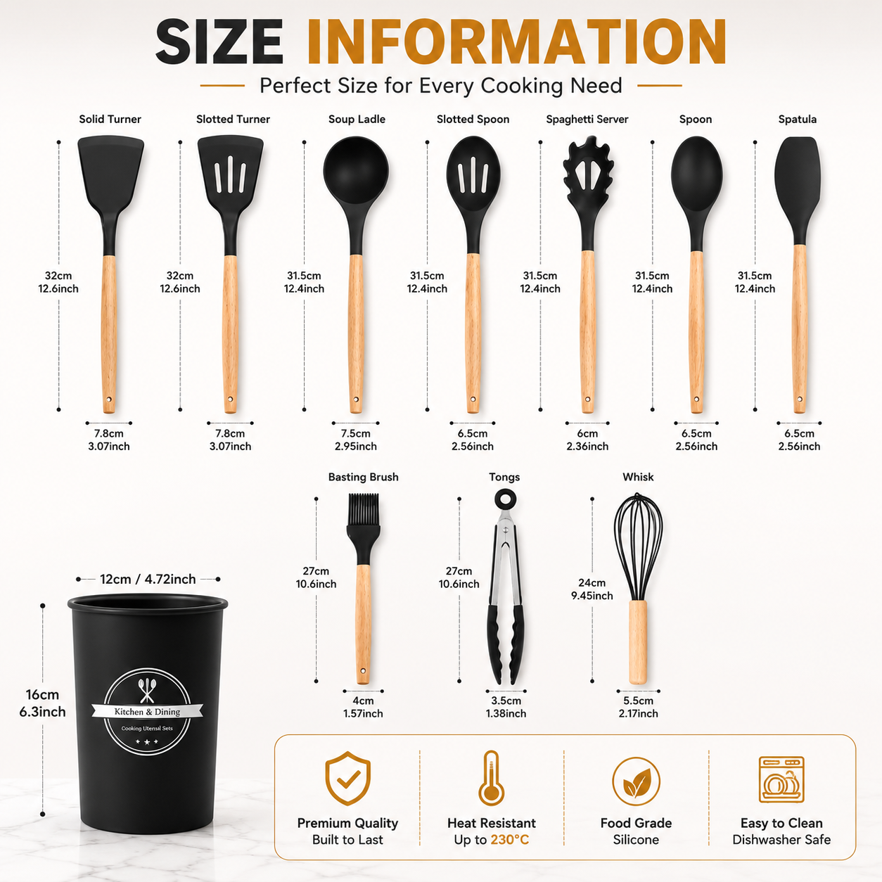 Premium 12-Piece Silicone Kitchen Utensil Set with Wooden Handles & Holder – Heat Resistant, Food Grade & Non-Stick Safe