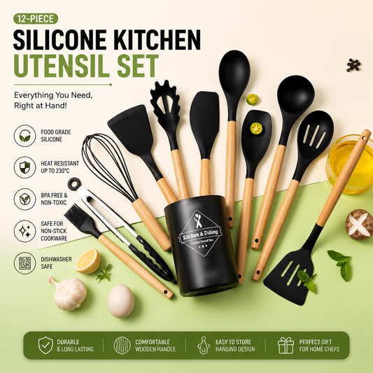 Premium 12-Piece Silicone Kitchen Utensil Set with Holder