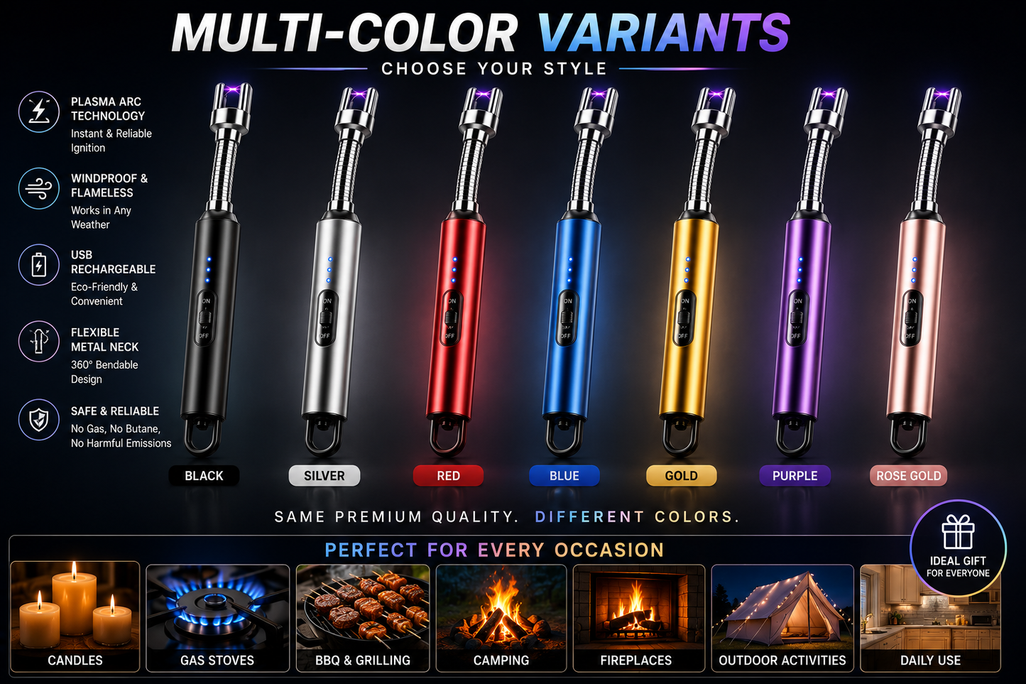 USB Rechargeable Electric Arc Lighter – Windproof & Flameless