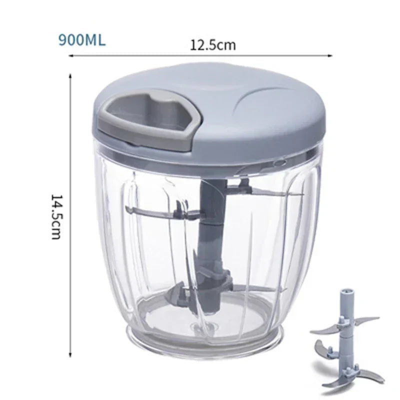 Turbo Chop Pro™ 500/900ML Manual Food Chopper | Meat Mincer, Garlic Crusher, Onion Cutter, Vegetable Slicer & Salad Maker