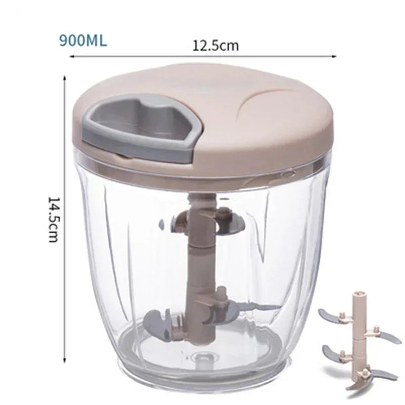 Turbo Chop Pro™ 500/900ML Manual Food Chopper | Meat Mincer, Garlic Crusher, Onion Cutter, Vegetable Slicer & Salad Maker